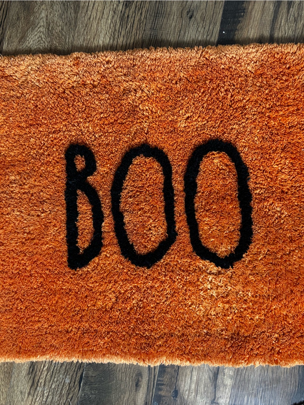 Rae Dunn Orange Halloween 'BOO' Doormat with Black Lettering